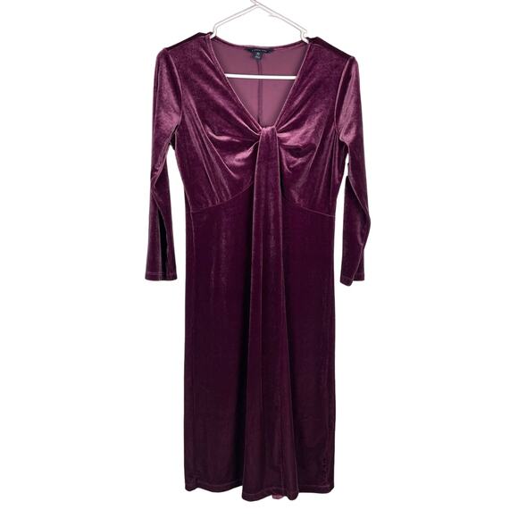 Lands End Velour Purple Twist Front Vneck Dress XS Velvet Witchy Y2K Long Sleeve - Picture 1 of 5